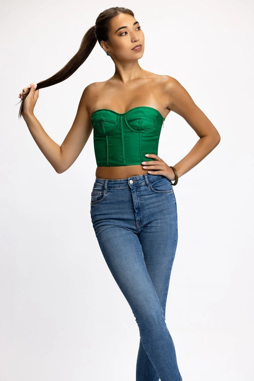 Emerald Silk Organza Bustier Top