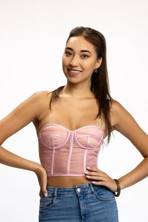 Silk Organza Pink Bustier Top
