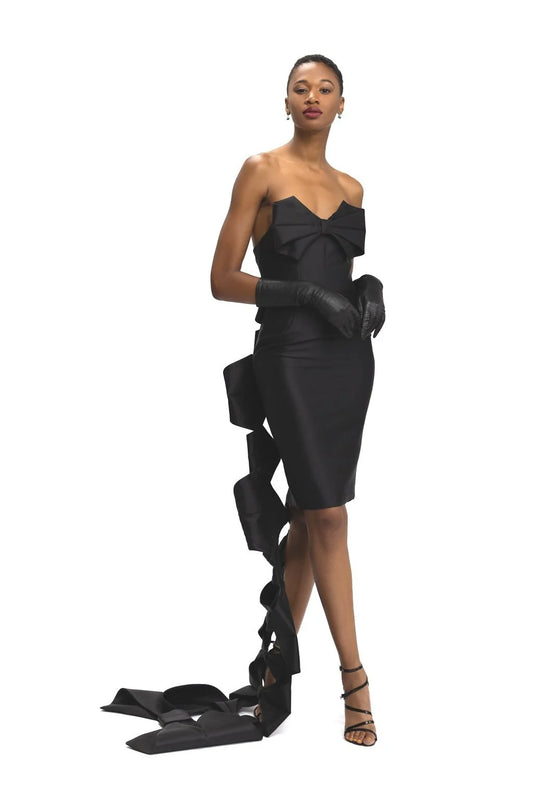 Black Bow Cocktail Dress with Bow Train