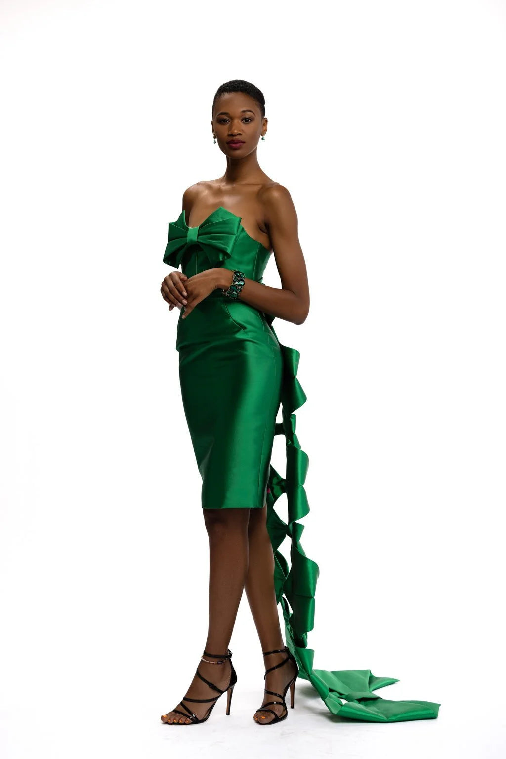 Emerald Bow Cocktail Dress with Bow Train