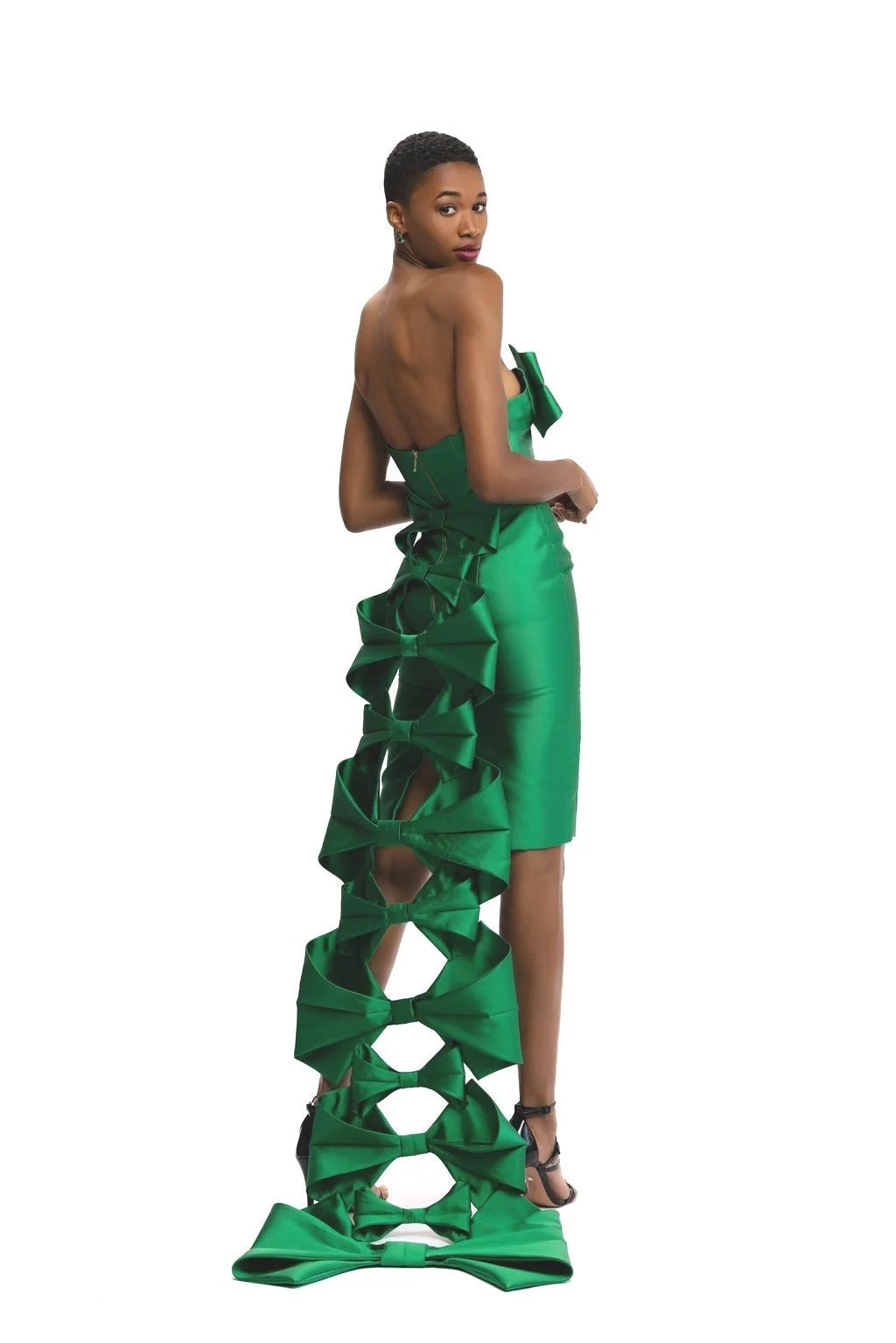 Emerald Bow Cocktail Dress with Bow Train