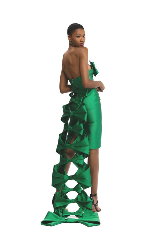 Emerald Bow Cocktail Dress with Bow Train
