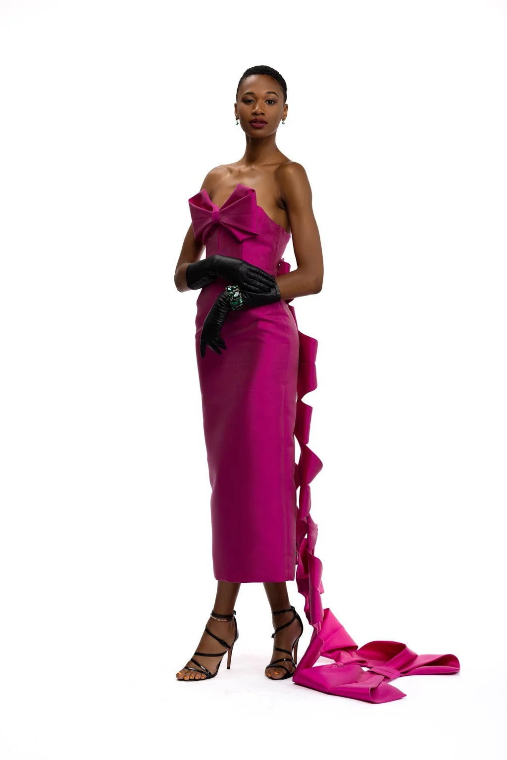 Fuchsia Bow Cocktail Train Dress with Bow Train