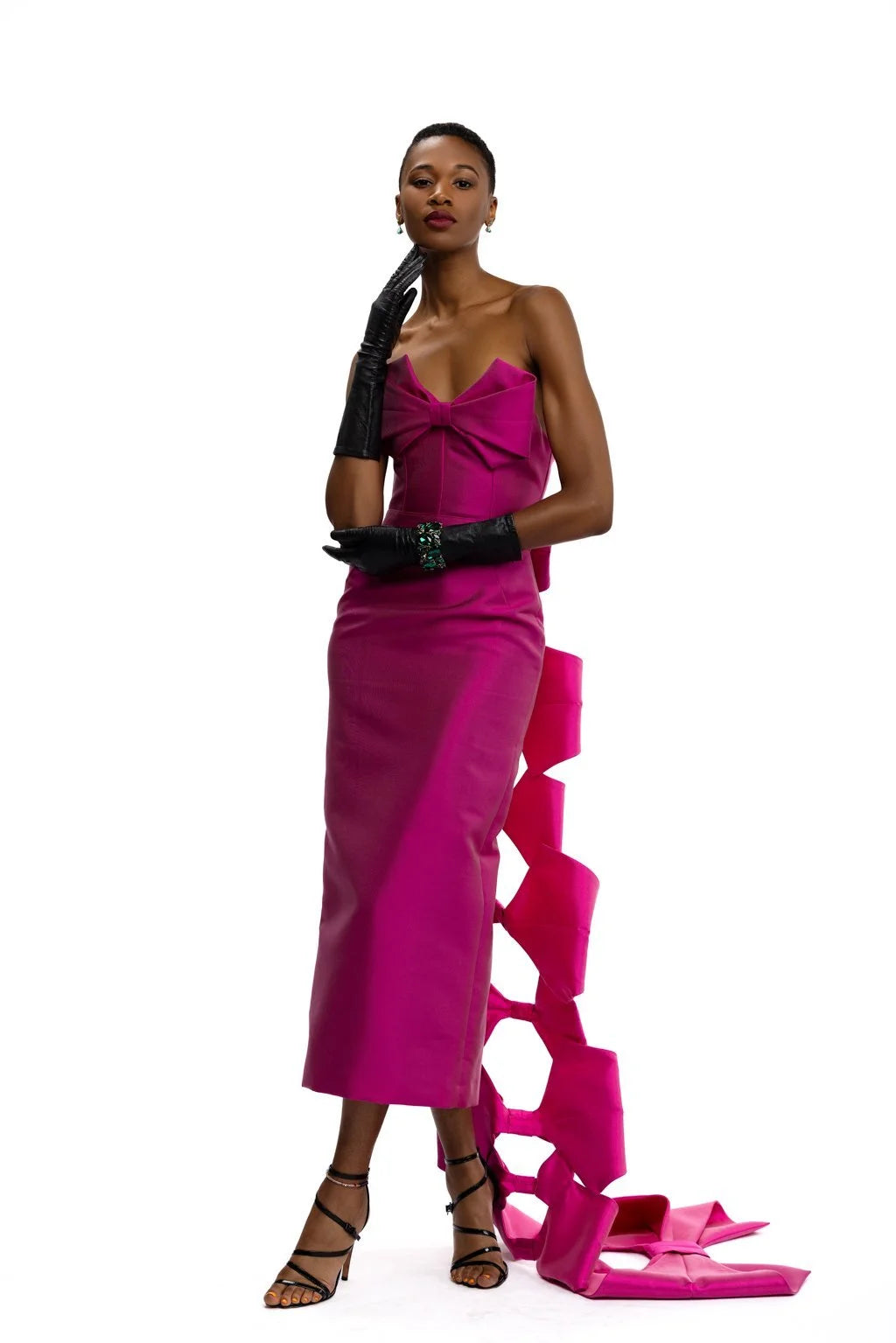 Fuchsia Bow Cocktail Train Dress with Bow Train
