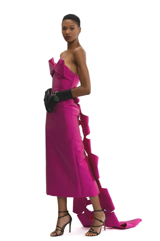 Fuchsia Bow Cocktail Train Dress with Bow Train
