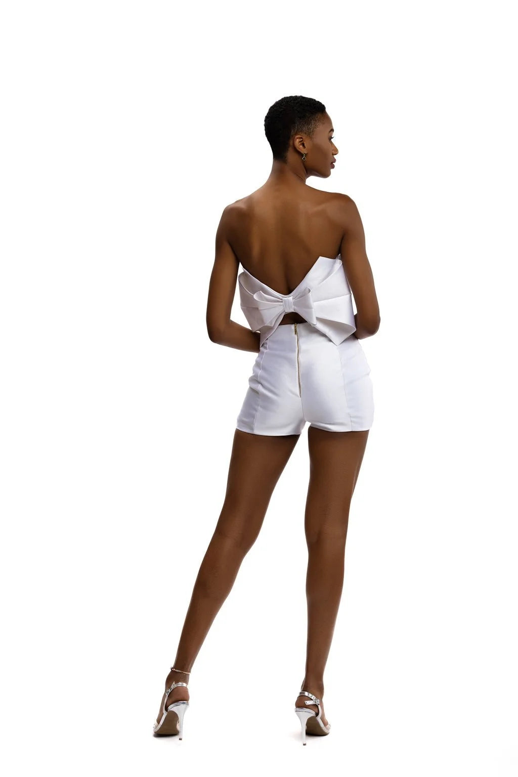 White Silk Wool Double Bow Top