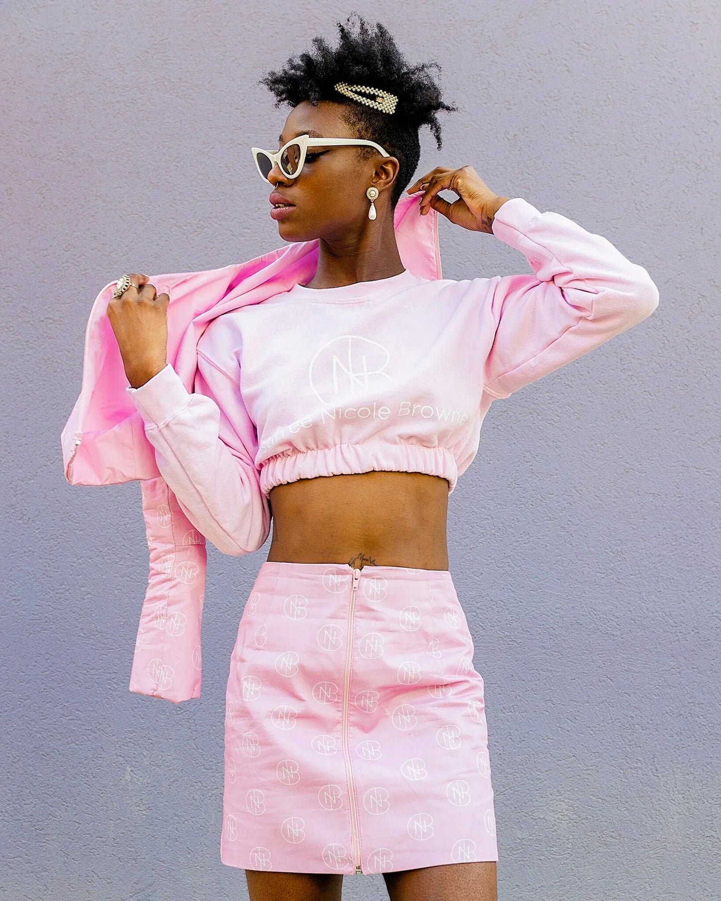 DNB Cropped Crewneck Sweatshirt (Light Pink)