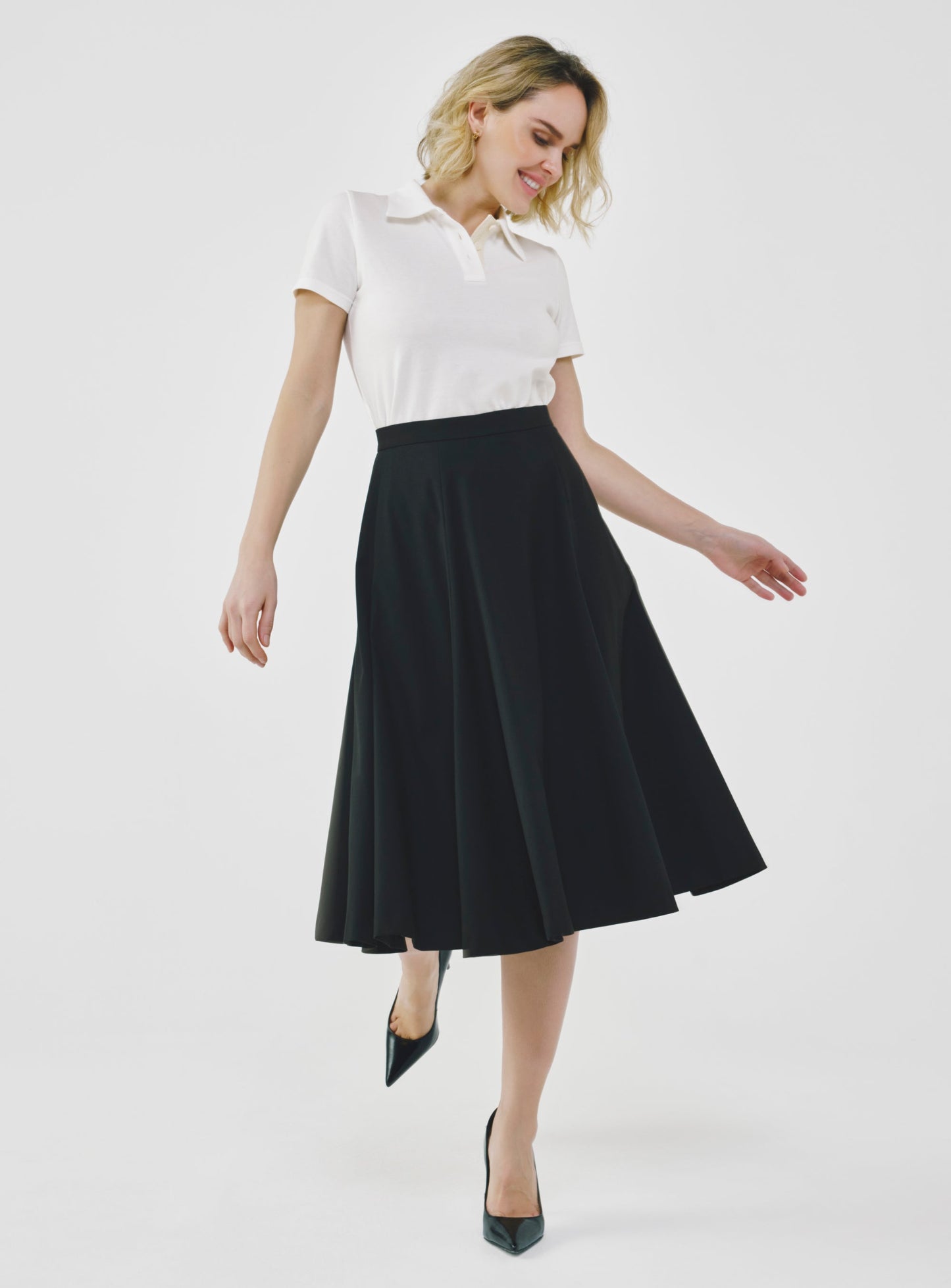 High-Waist Midi Skirt with Elastic Waistband