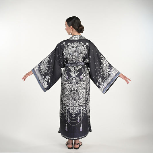 Tree Of Life Silk Robe In Black