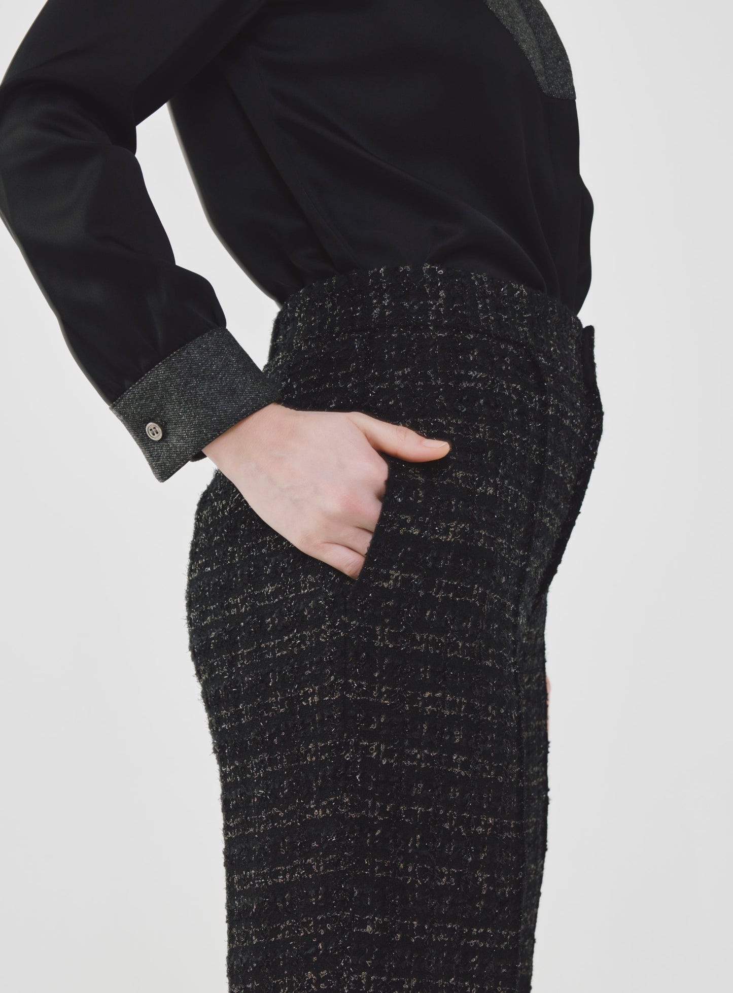 Fancy Tweed Wide Leg Pants with Elastic Waistband