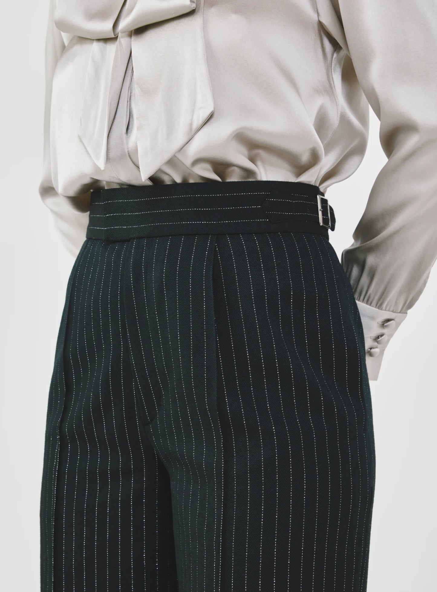 Pinstripe High-Waist Tailored Pants