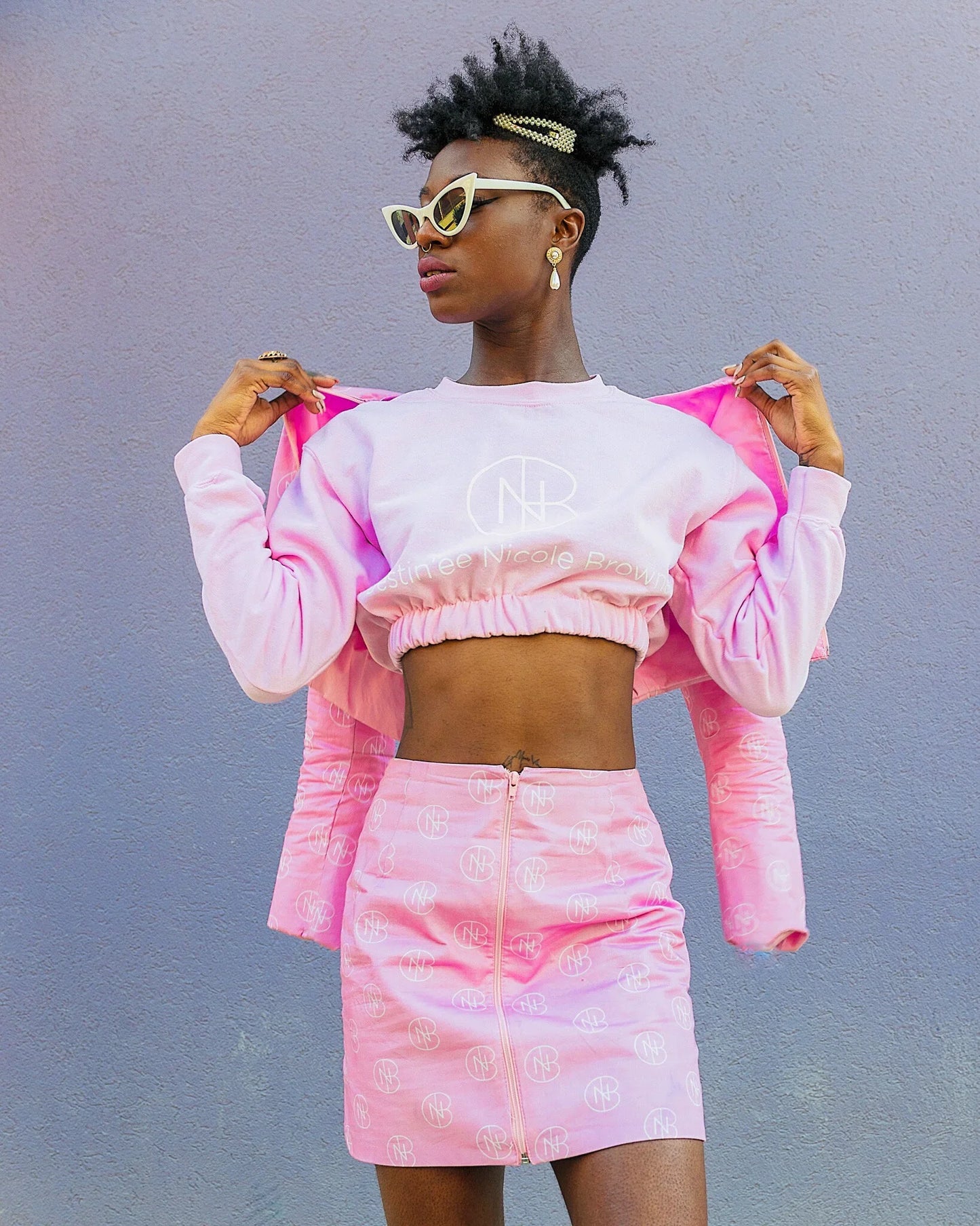 DNB Cropped Crewneck Sweatshirt (Light Pink)