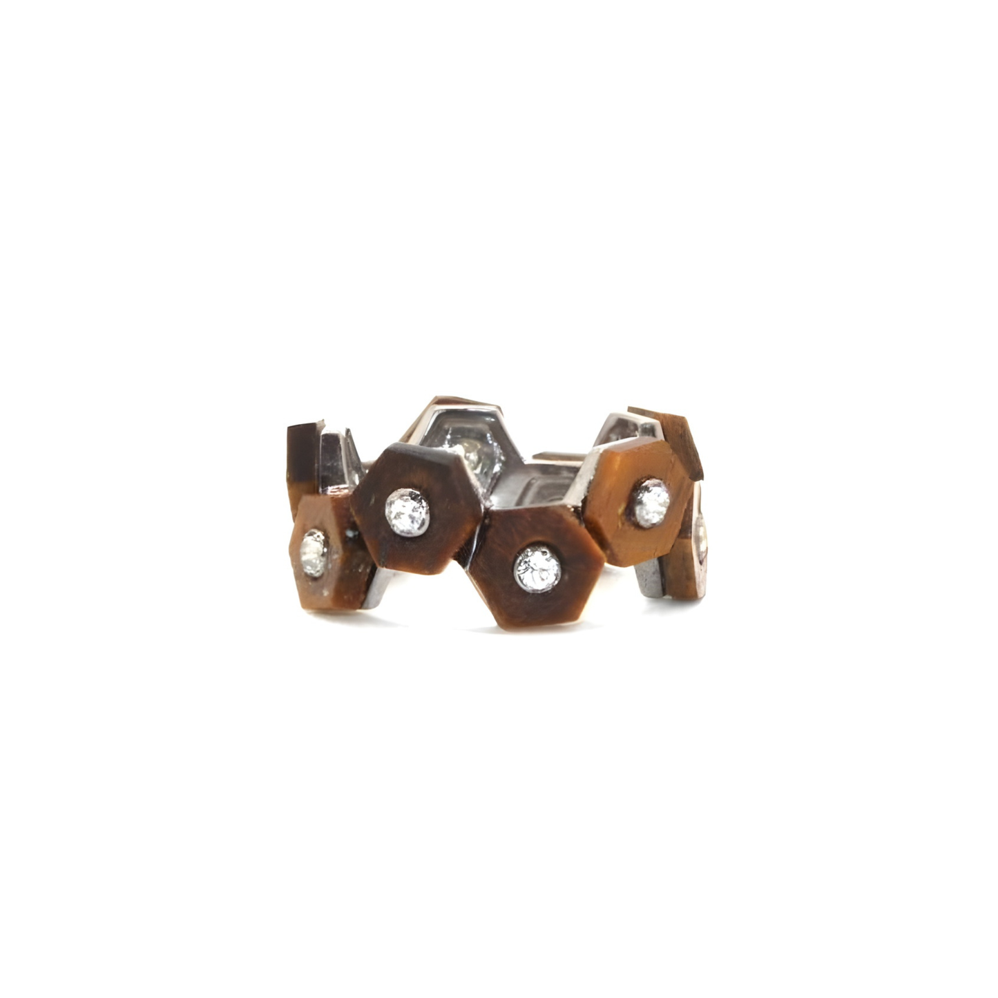 Hexagon Tiger Eye & Diamond Ring
