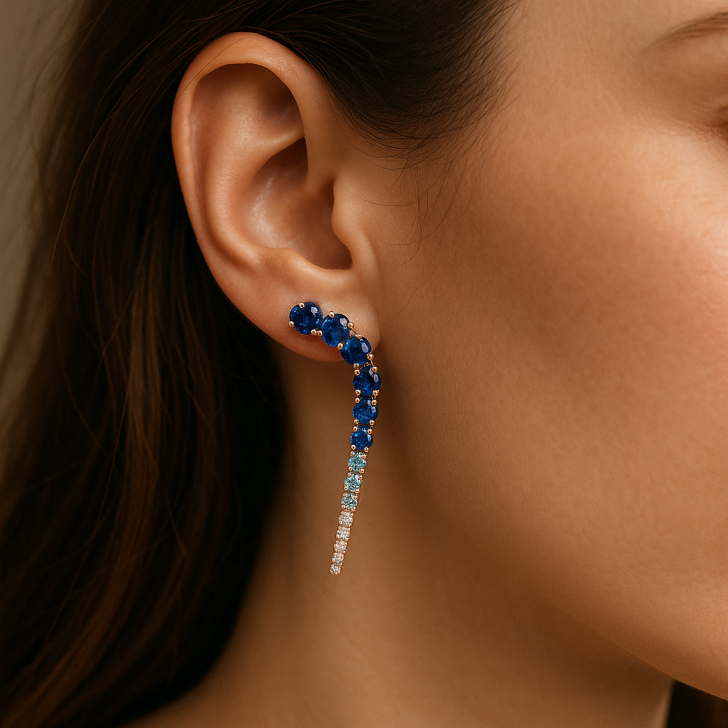 14K Gold Blue Cascade Earrings