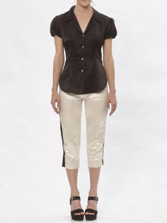 Amanda Cigarette Pant – Hemp Silk with Contrast Stripe