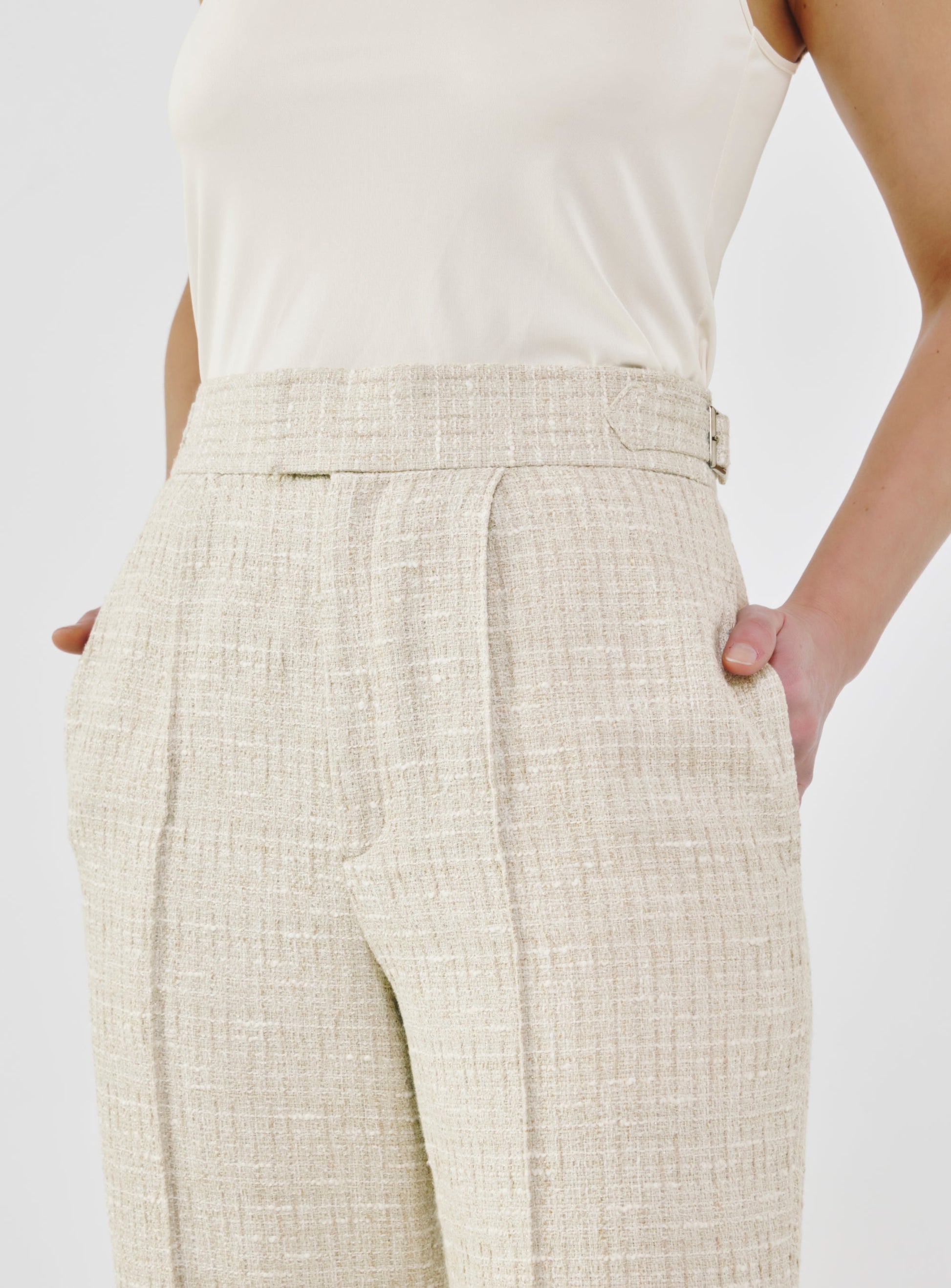Fancy Tweed High-Waist Tailored Pants
