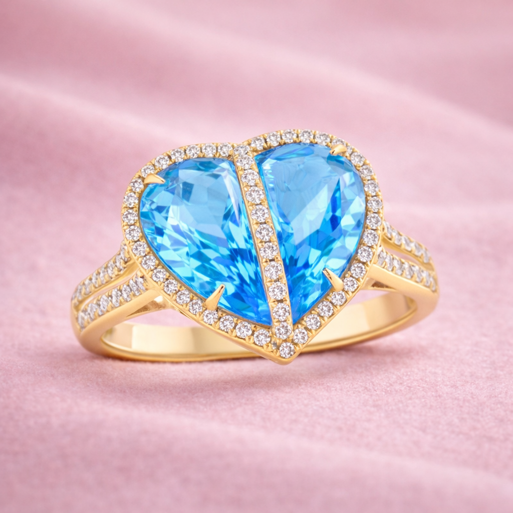 18K Gold Heart Diamond Ring