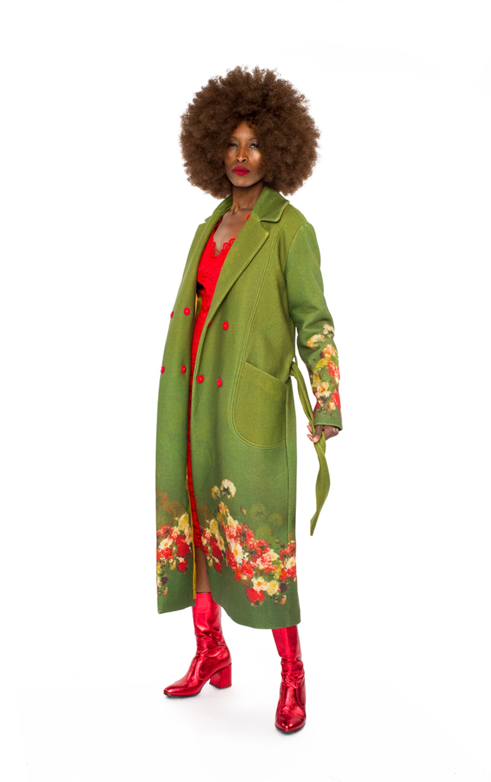 Coat Green Flowers