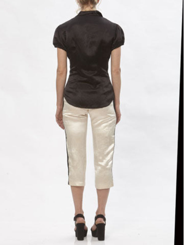 Amanda Cigarette Pant – Hemp Silk with Contrast Stripe