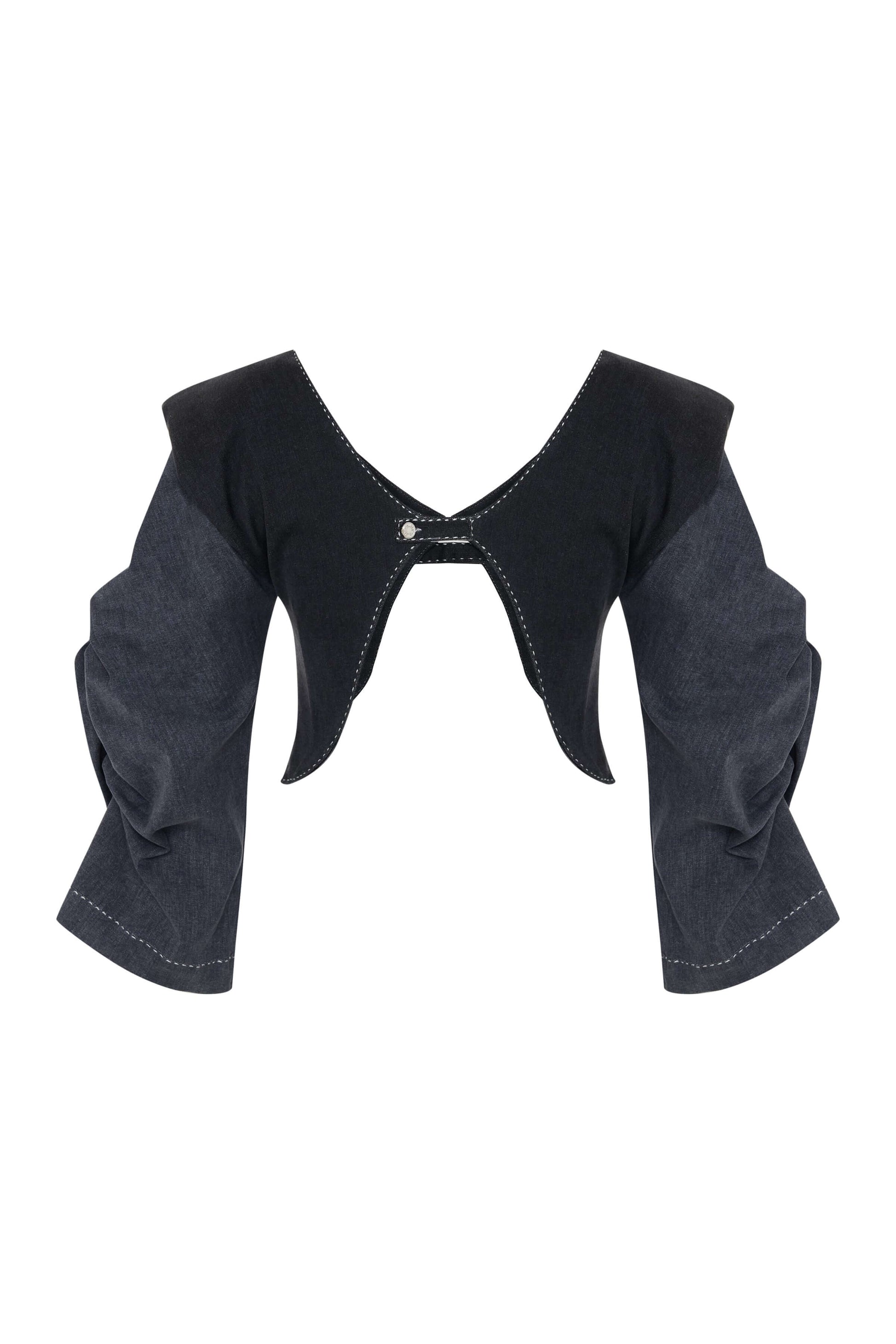 JENDUE Lilia Jacket - Cropped Puff Sleeve Denim Bolero