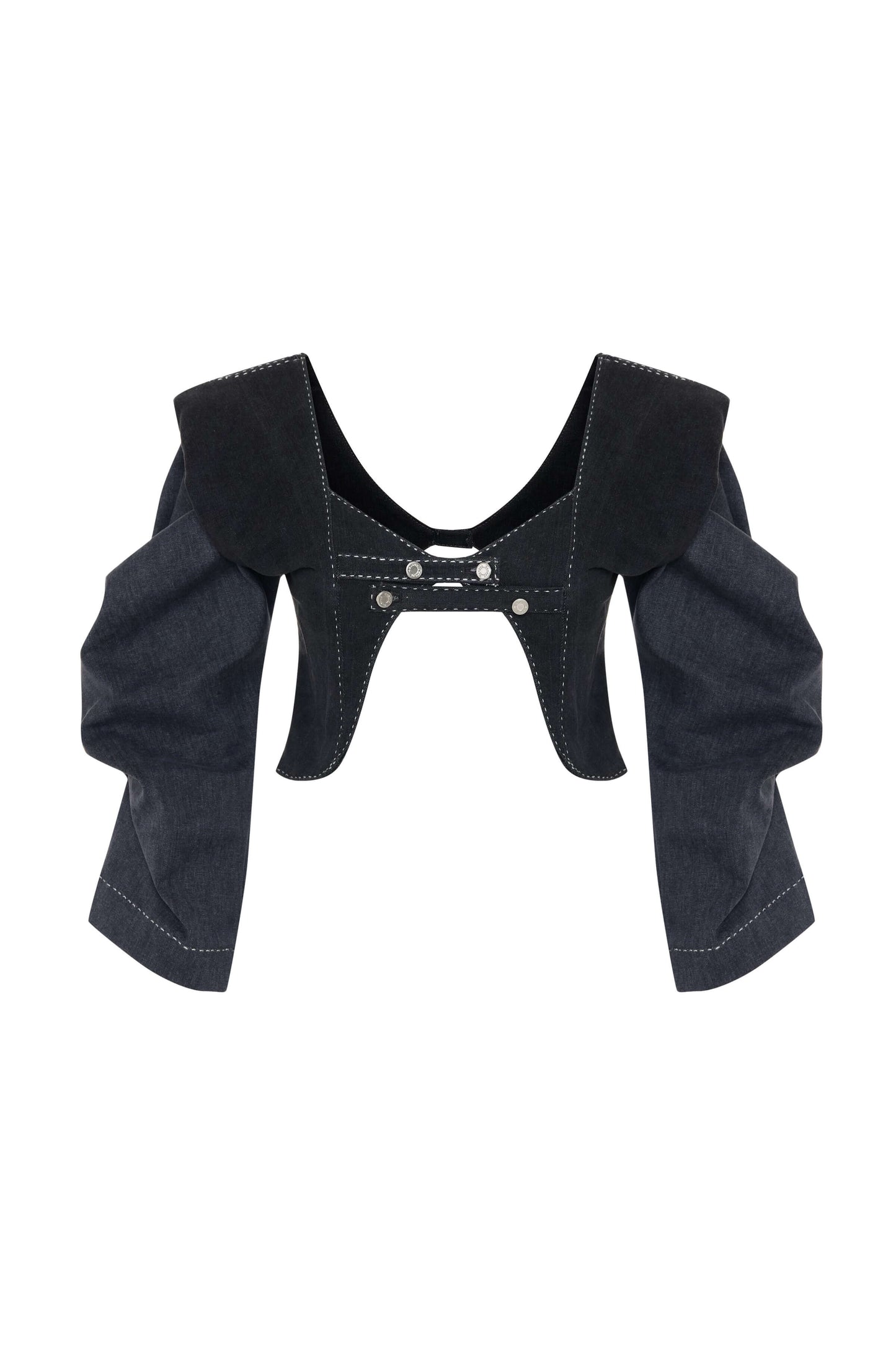 JENDUE Lilia Jacket - Cropped Puff Sleeve Denim Bolero
