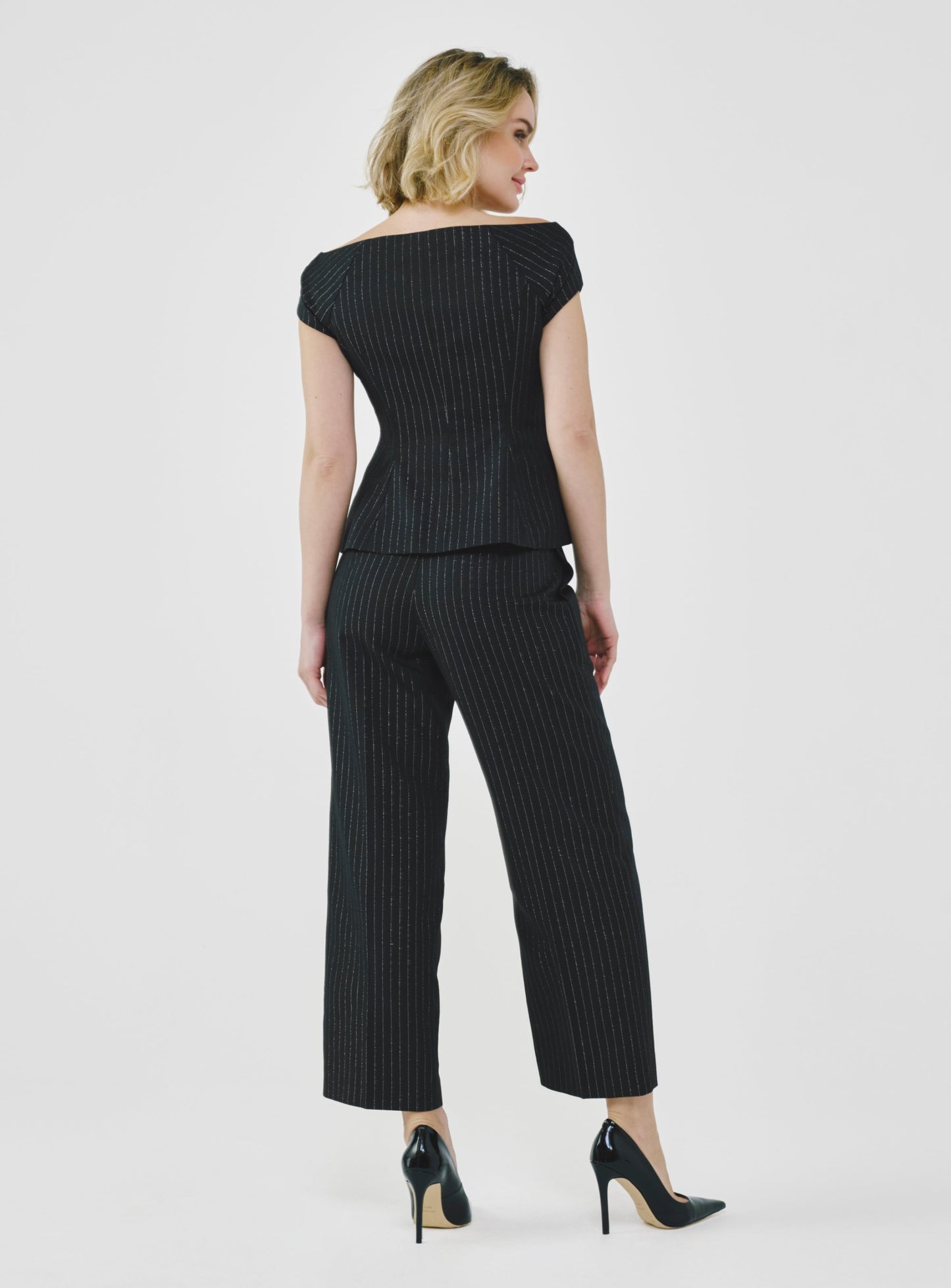 Pinstripe High-Waist Tailored Pants