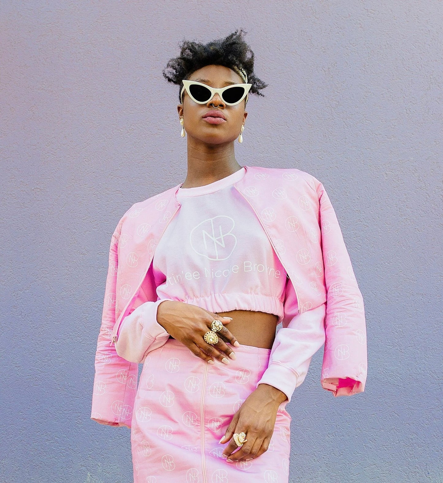 DNB Cropped Crewneck Sweatshirt (Light Pink)