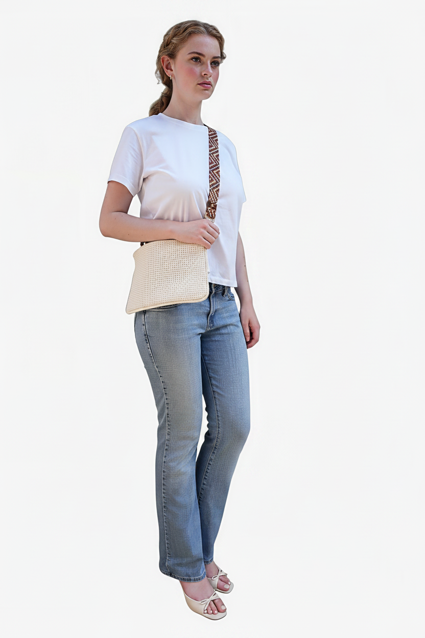 Alice Crossbody Bag, Cream Embossed Leather