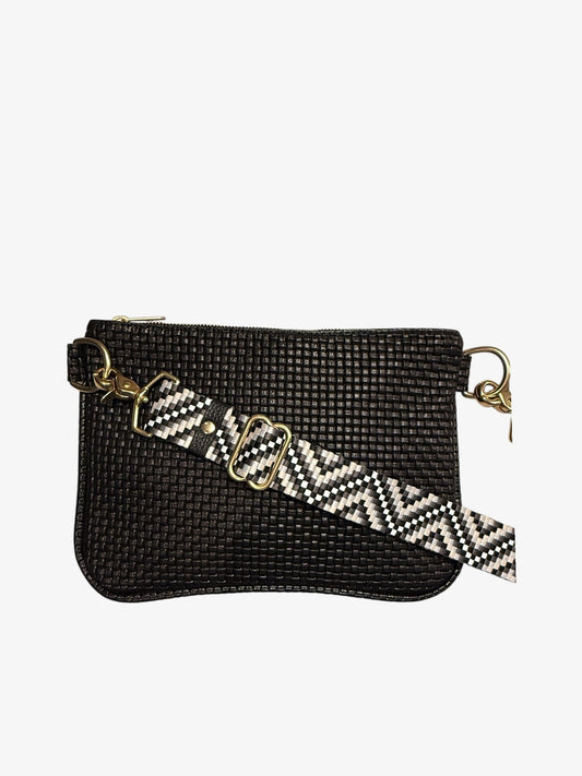 Alice Crossbody Bag, Black Embossed Leather
