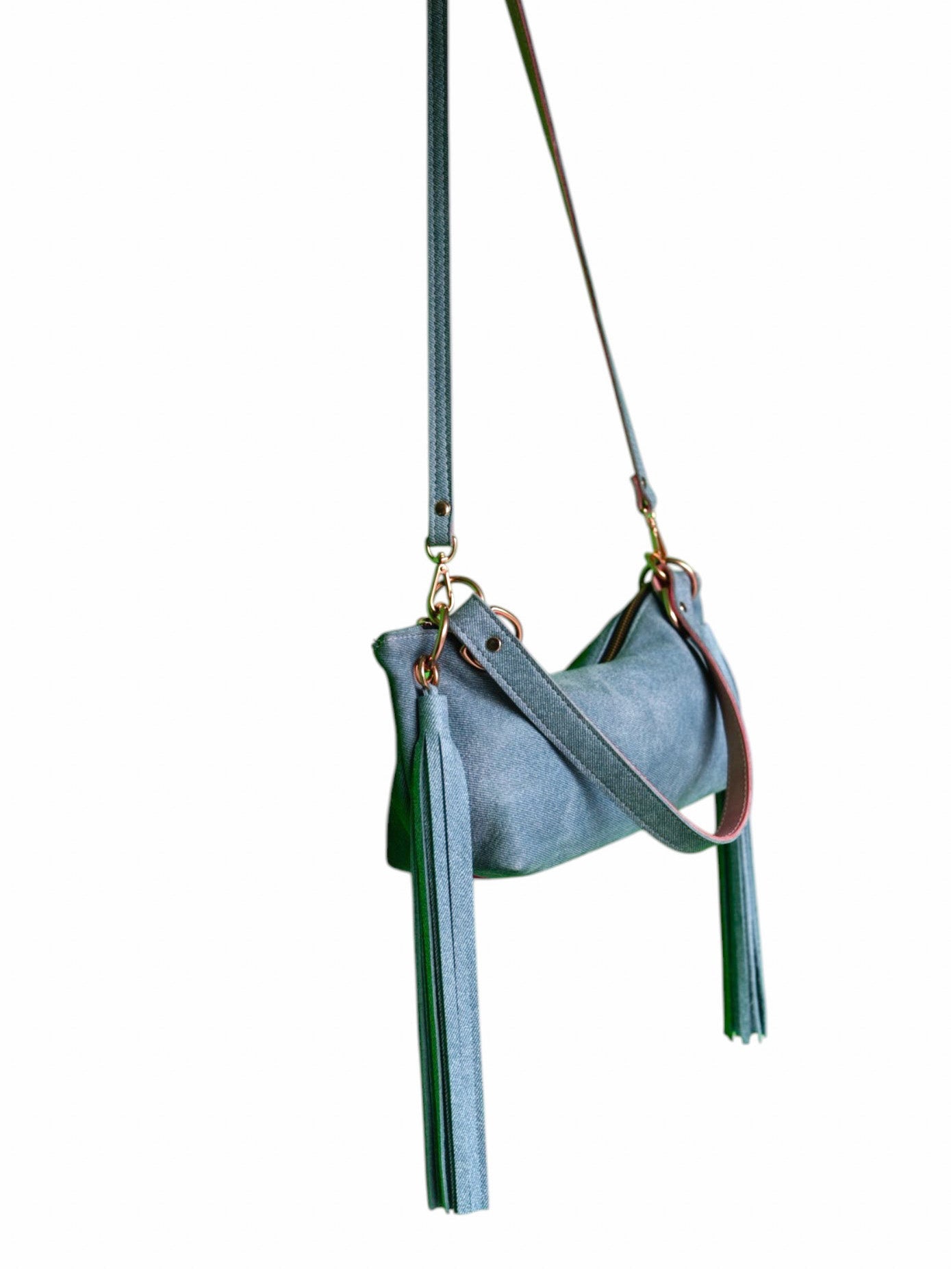 Blair Shoulder Bag, Denim Printed Leather/Tassels