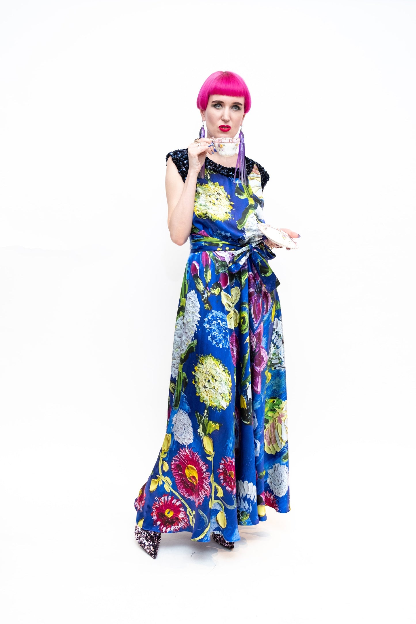 Silk Dress Sequins "Blue Garden of Georgia"