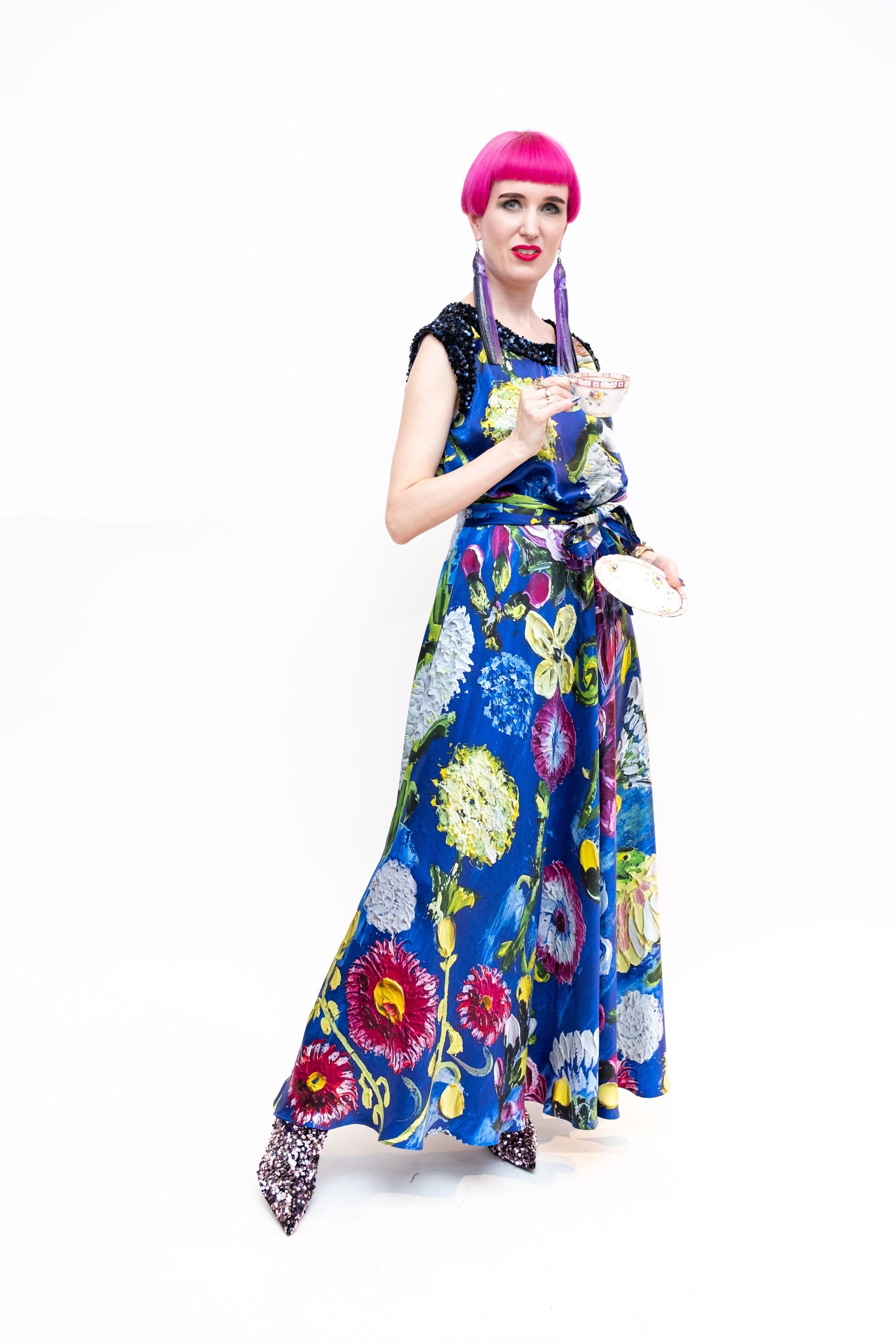 Silk Dress Sequins "Blue Garden of Georgia"