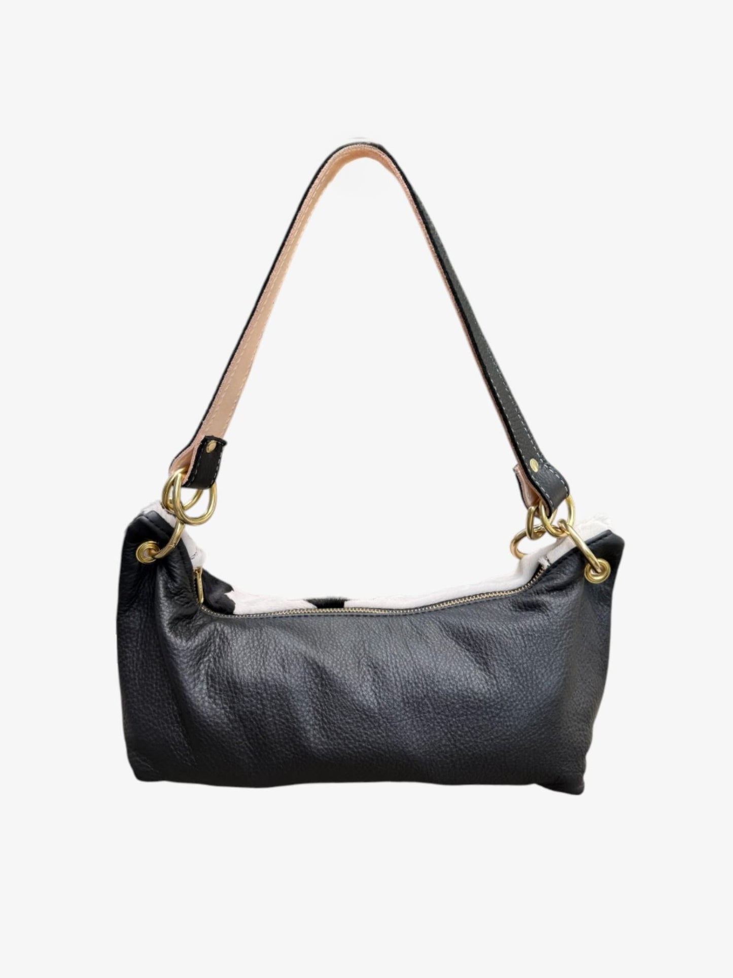 Blair Shoulder Bag, Cow Print Hair-On Hide-Black Leather