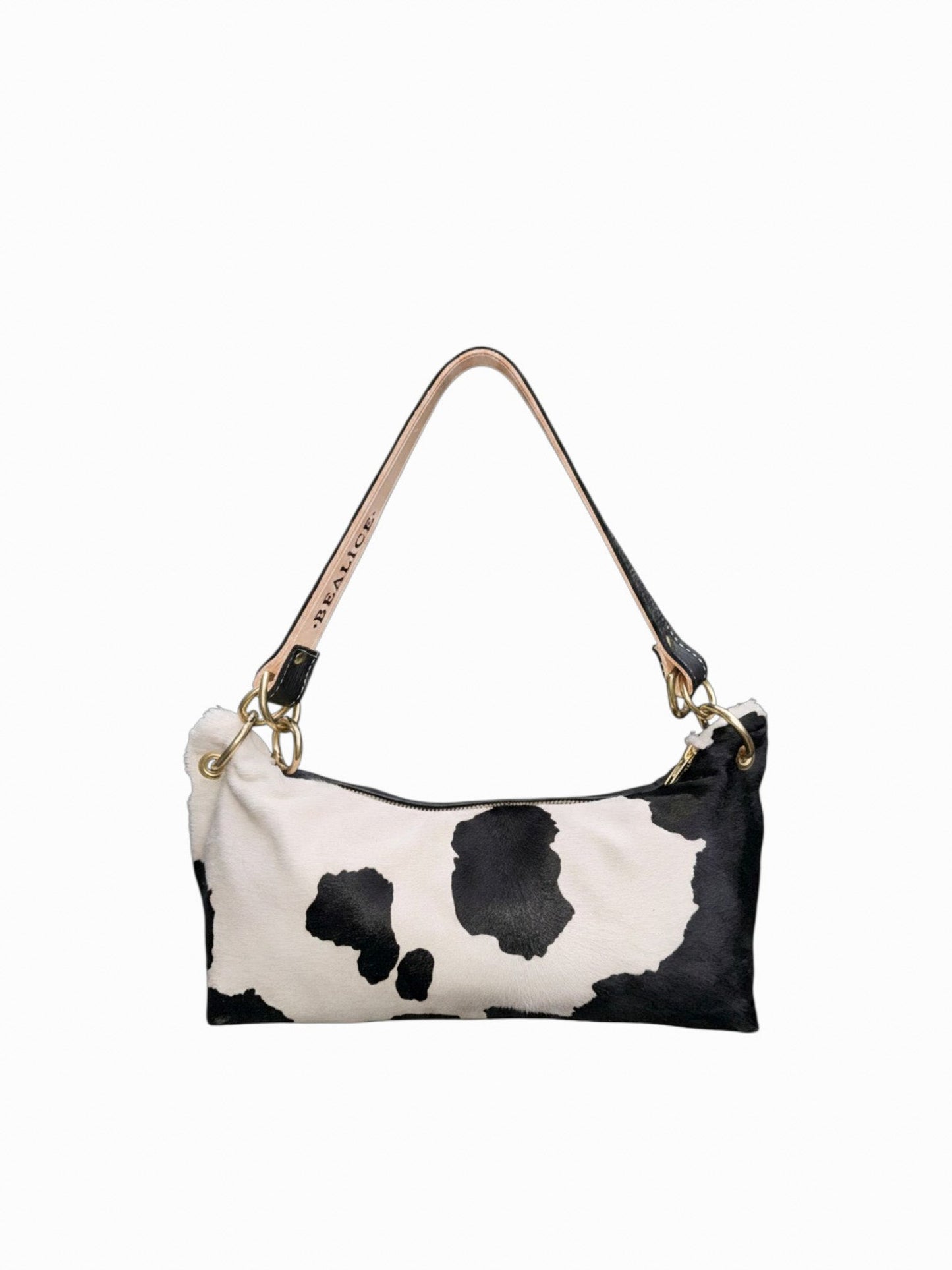 Blair Shoulder Bag, Cow Print Hair-On Hide-Black Leather