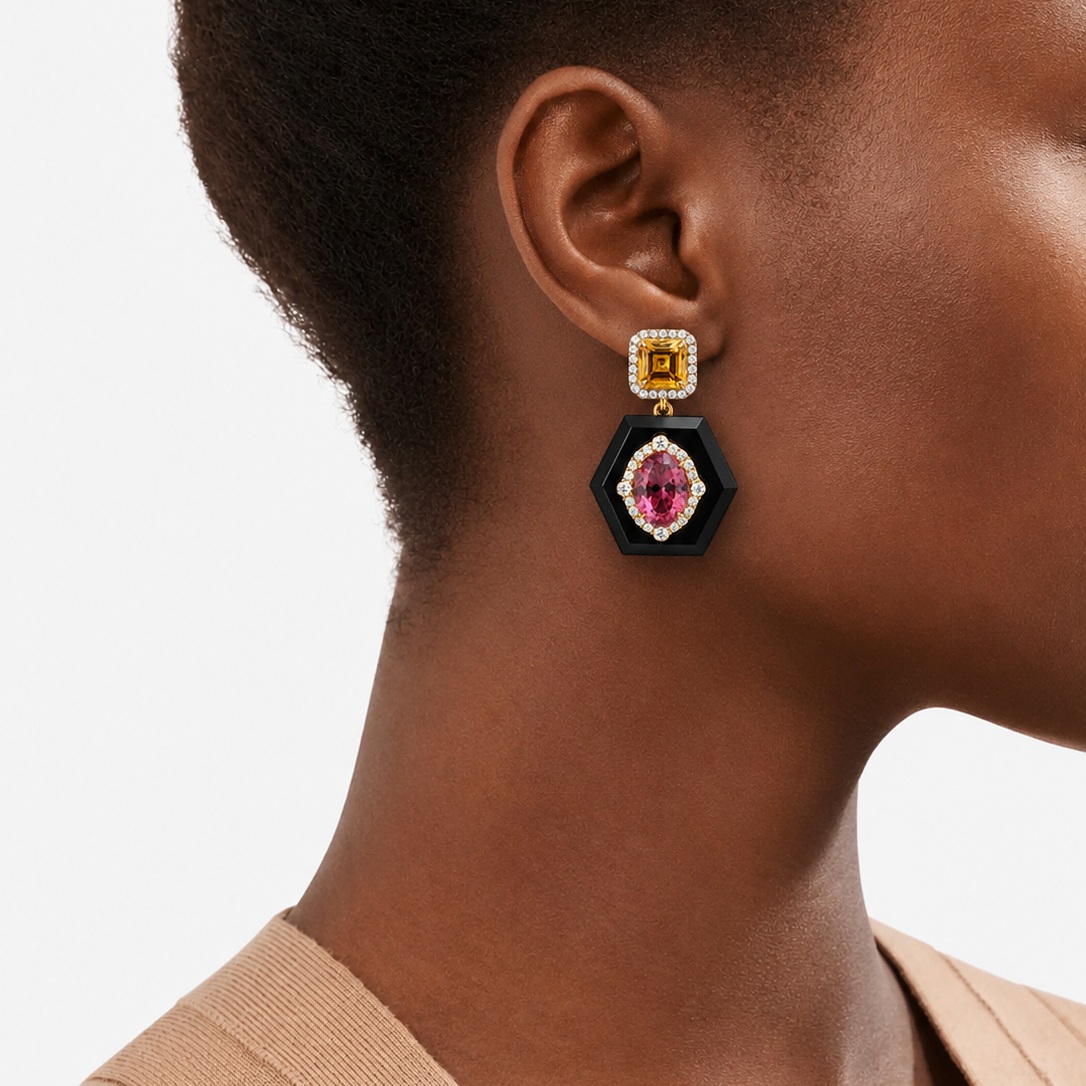 18K Gold Deco Rose Diamond Earrings