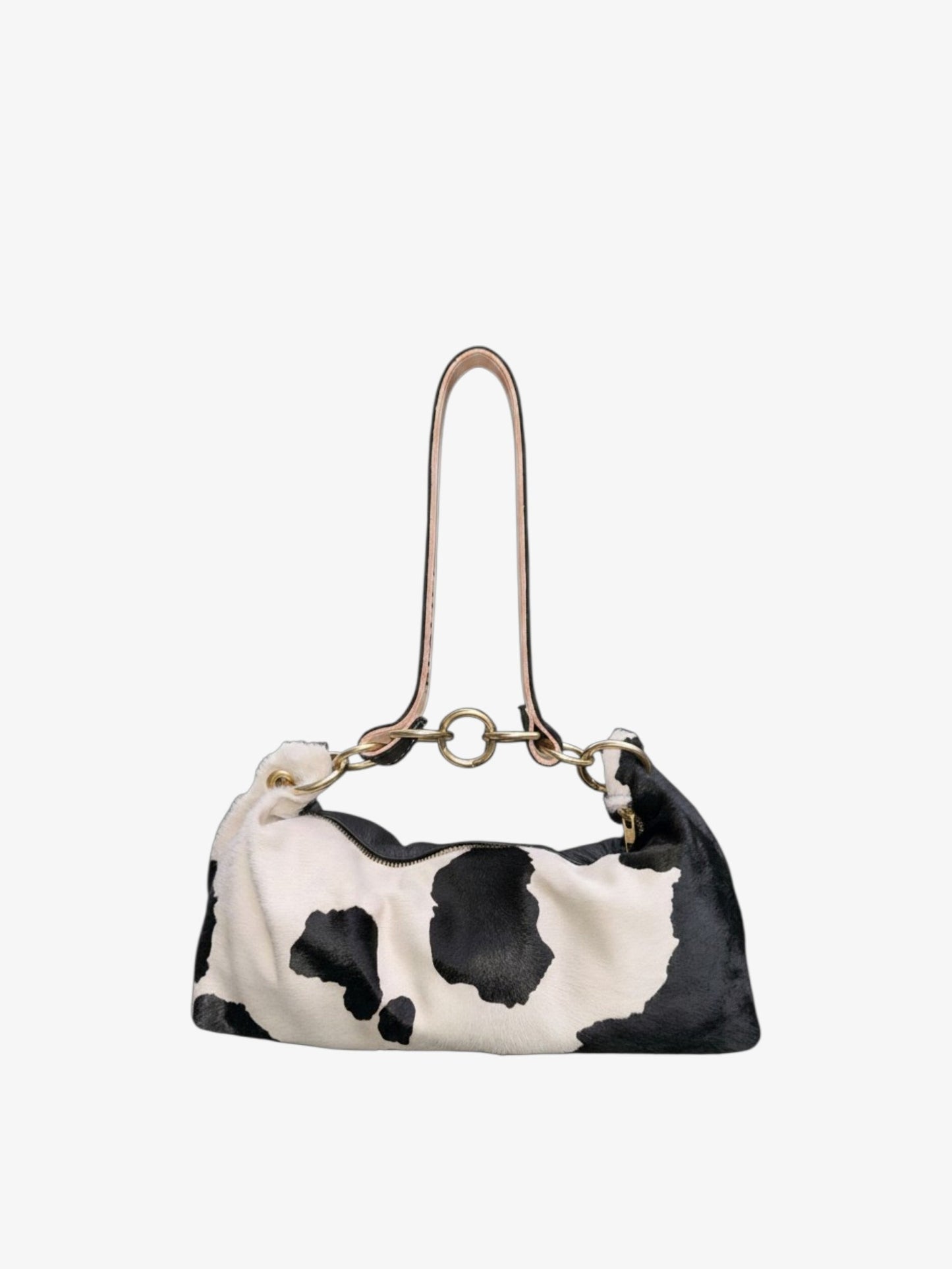 Blair Shoulder Bag, Cow Print Hair-On Hide-Black Leather