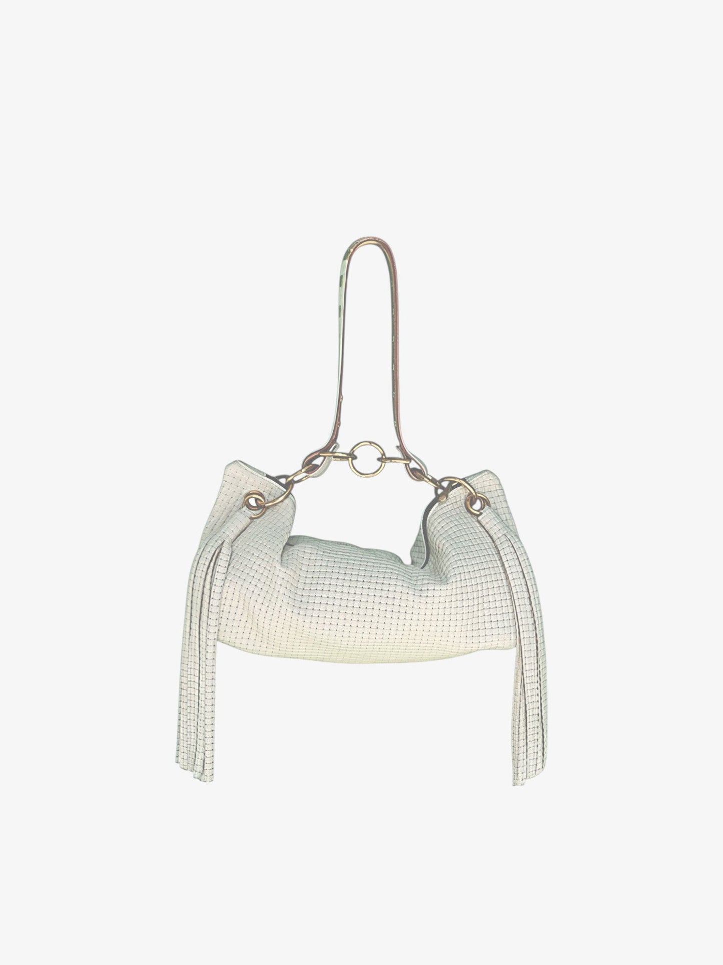 Blair Shoulder Bag, Cream Embossed Leather/Tassels