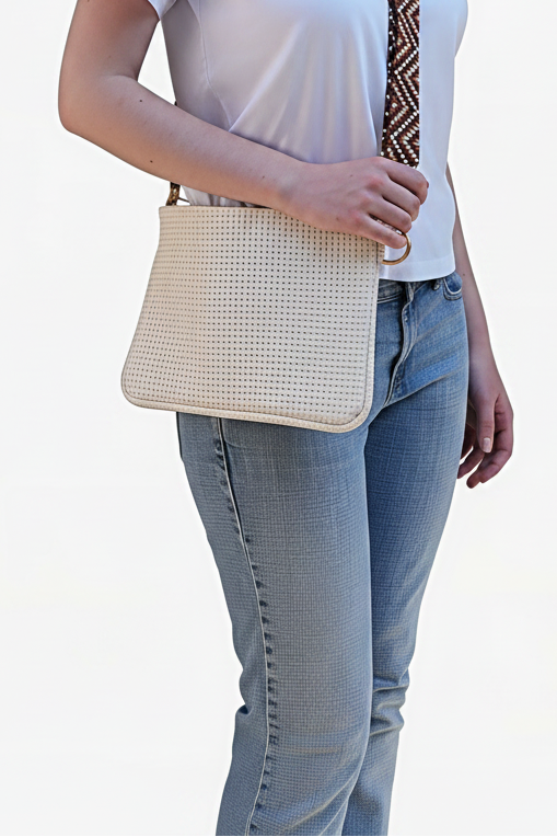 Alice Crossbody Bag, Cream Embossed Leather