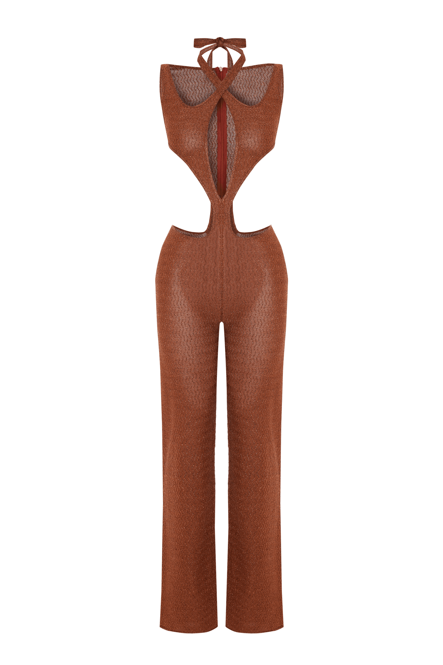 JENDUE Elion Jumpsuit - CutOut Halter Glitter Knit One-Piece