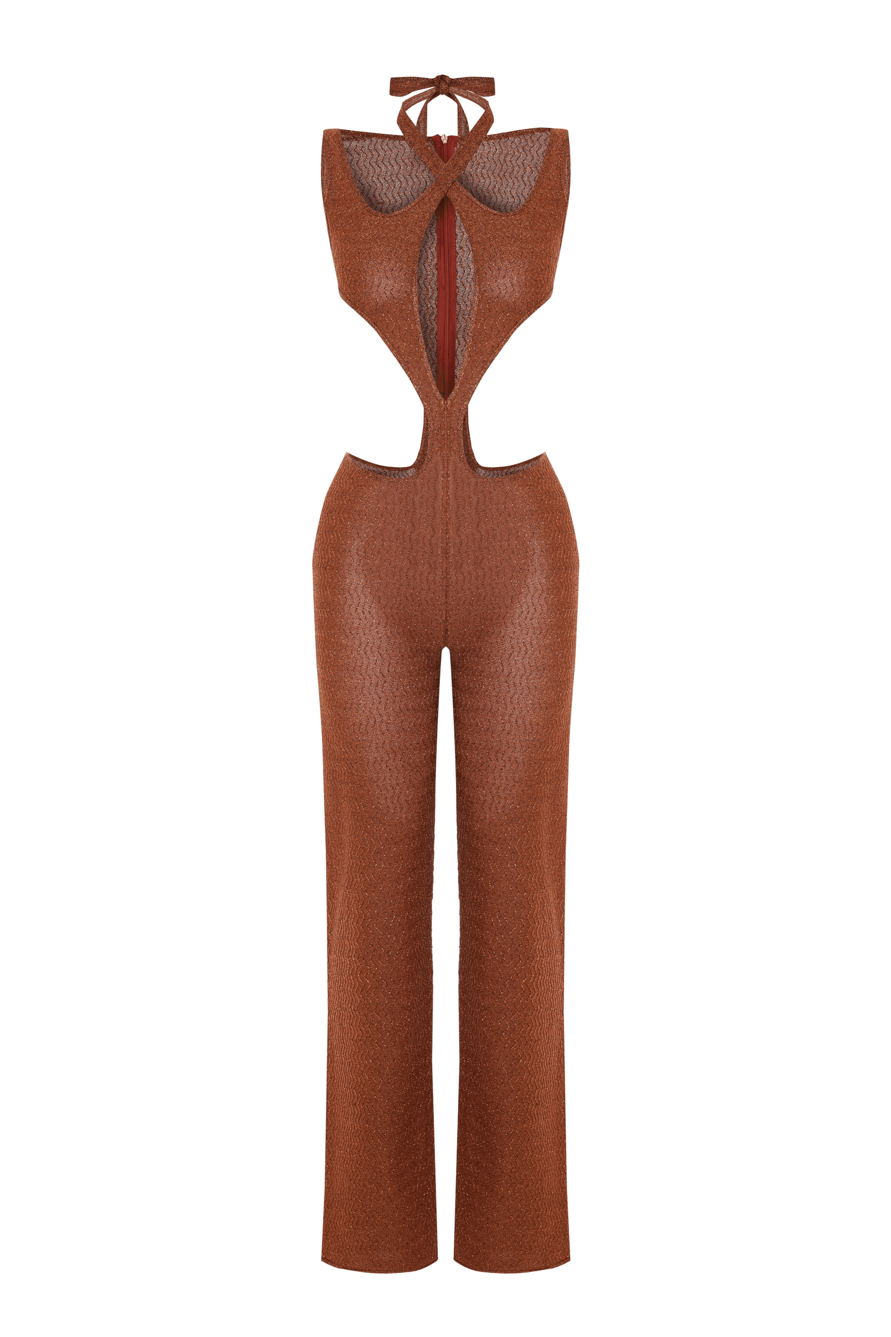JENDUE Elion Jumpsuit - CutOut Halter Glitter Knit One-Piece