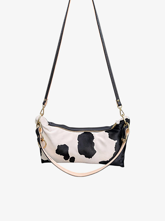 Blair Shoulder Bag, Cow Print Hair-On Hide-Black Leather