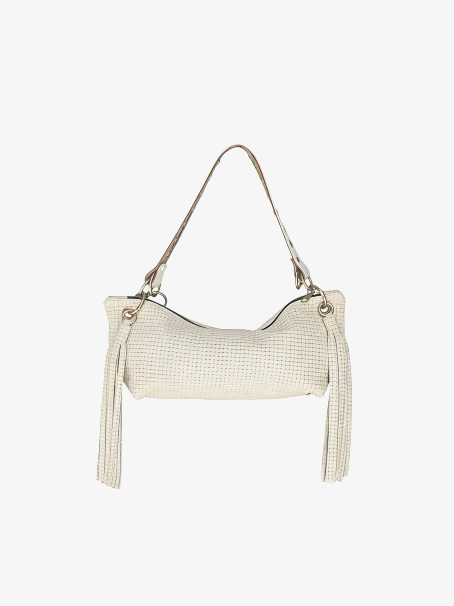 Blair Shoulder Bag, Cream Embossed Leather/Tassels