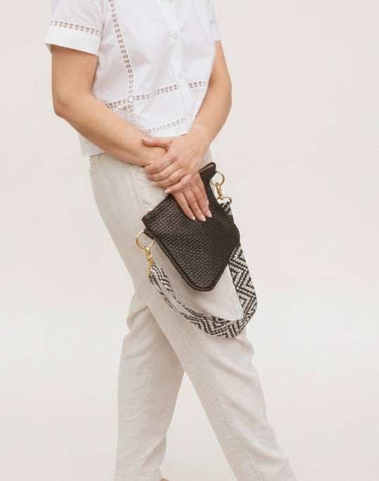 Alice Crossbody Bag, Black Embossed Leather