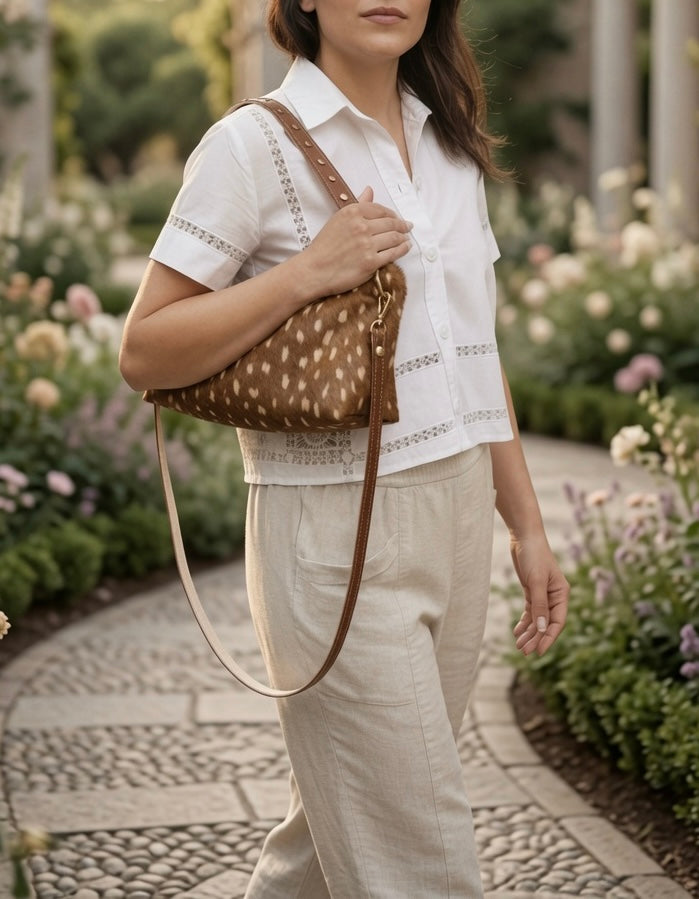 Blair Shoulder Bag, Fawn Print Hair-On-Hide