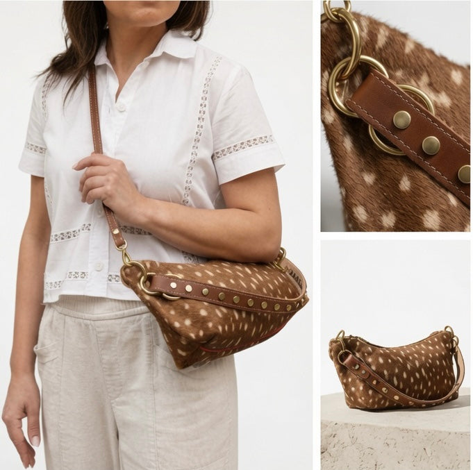 Blair Shoulder Bag, Fawn Print Hair-On-Hide