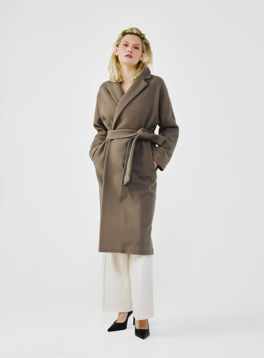 Herringbone Virgin Wool Wrap Coat