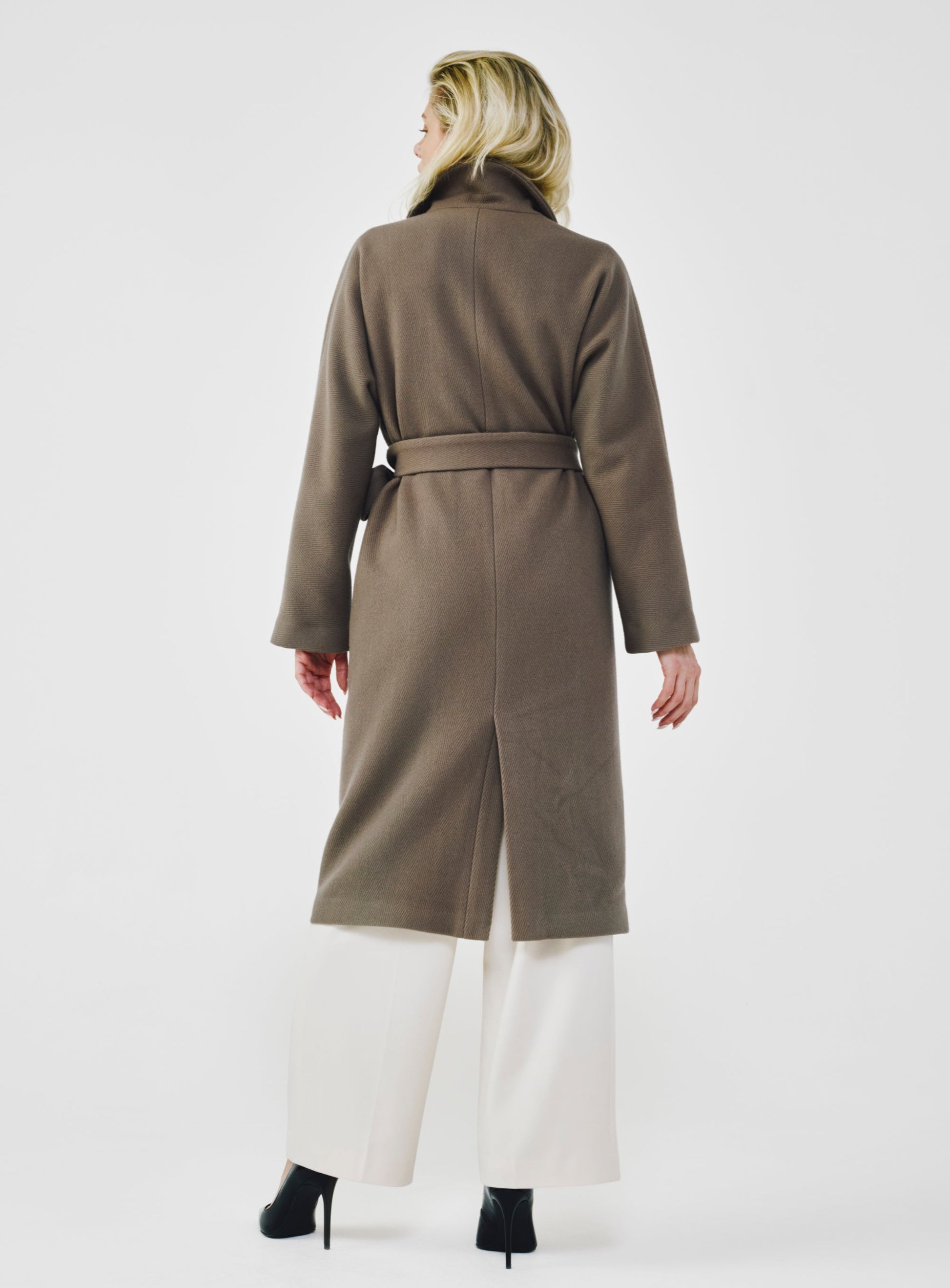 Herringbone Virgin Wool Wrap Coat