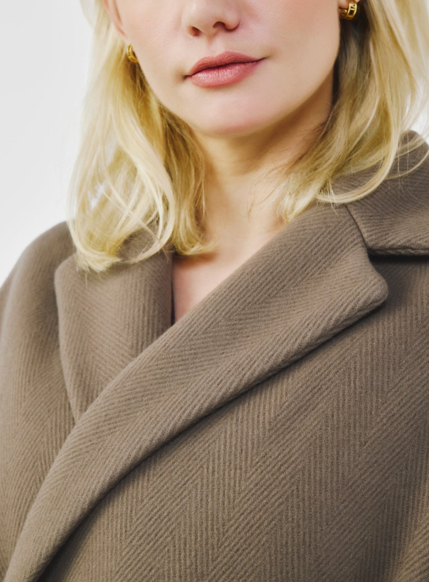 Herringbone Virgin Wool Wrap Coat