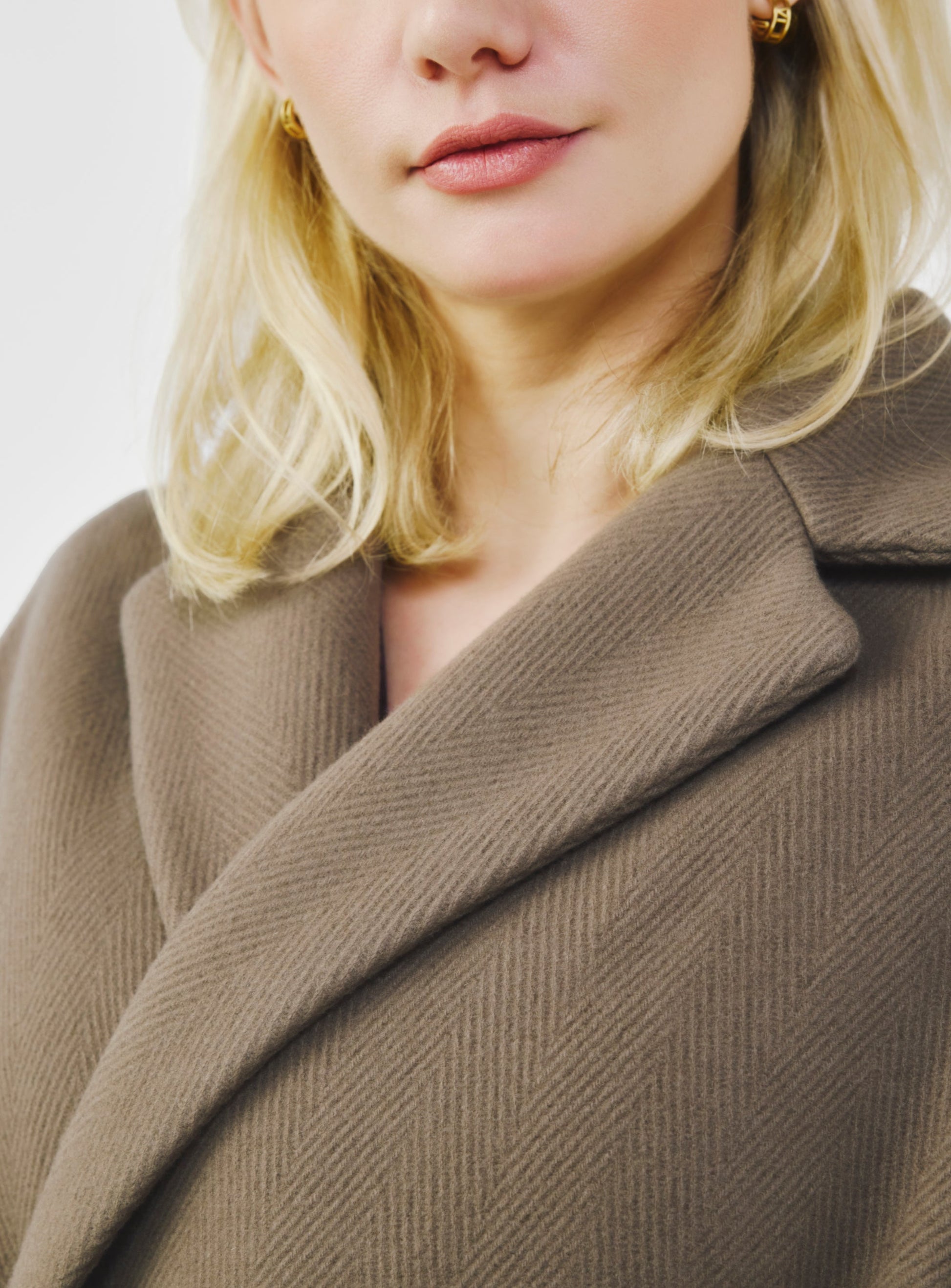 Herringbone Virgin Wool Wrap Coat