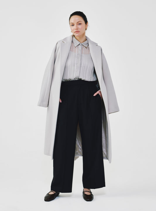 Herringbone Virgin Wool Wrap Coat